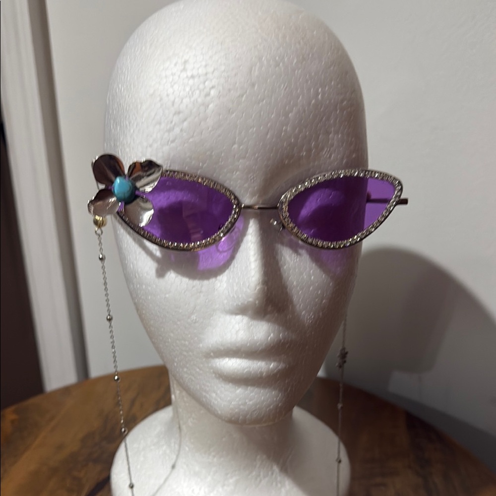 Purple Cateye Sunglasses with Floral Accent